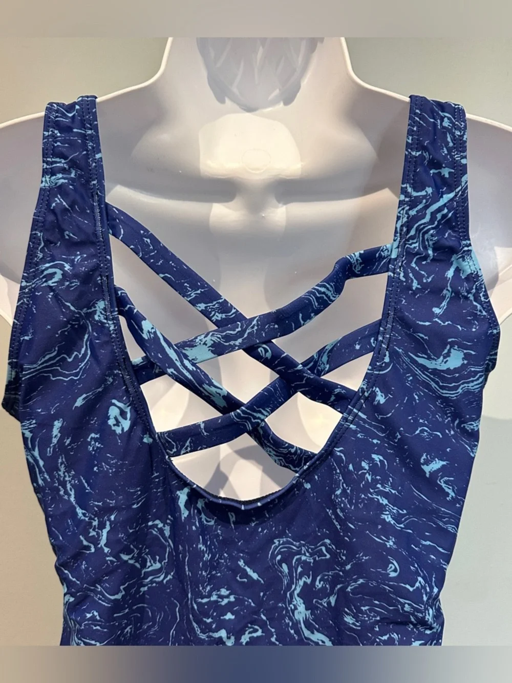 Blue Marble One-Piece Swimsuit Crisscross Back Large NWOT - Picture 8 of 13